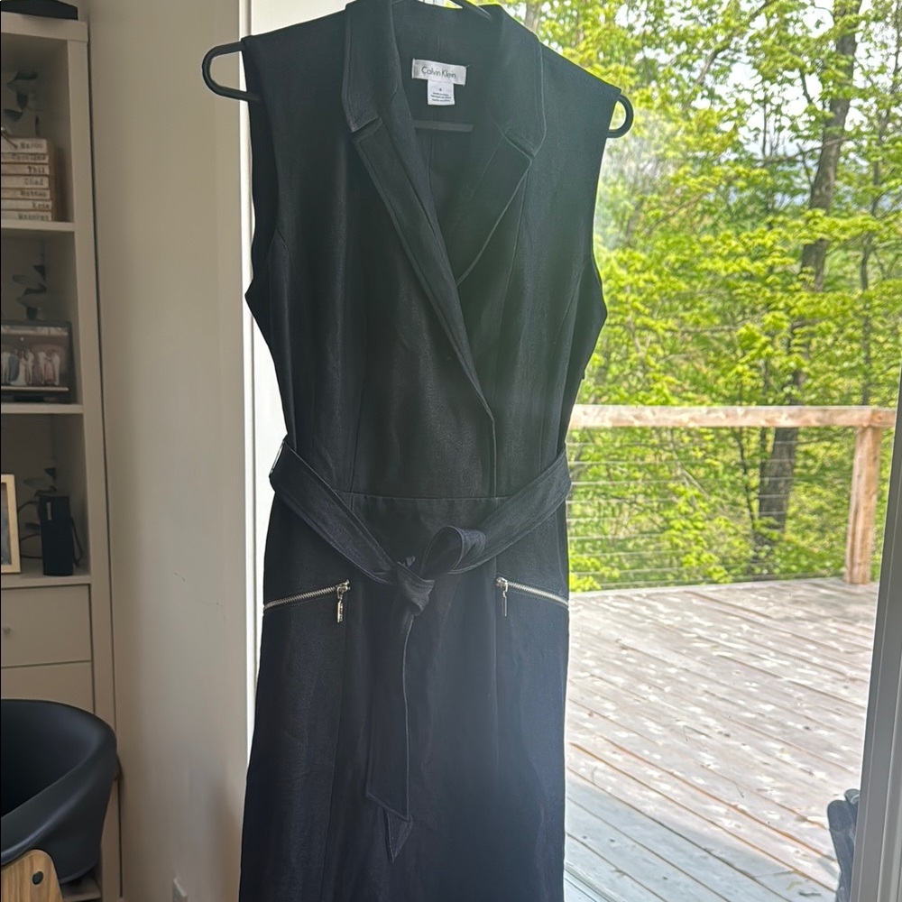 Calvin Klein Black Sheath Midi Dress with Tie Front
